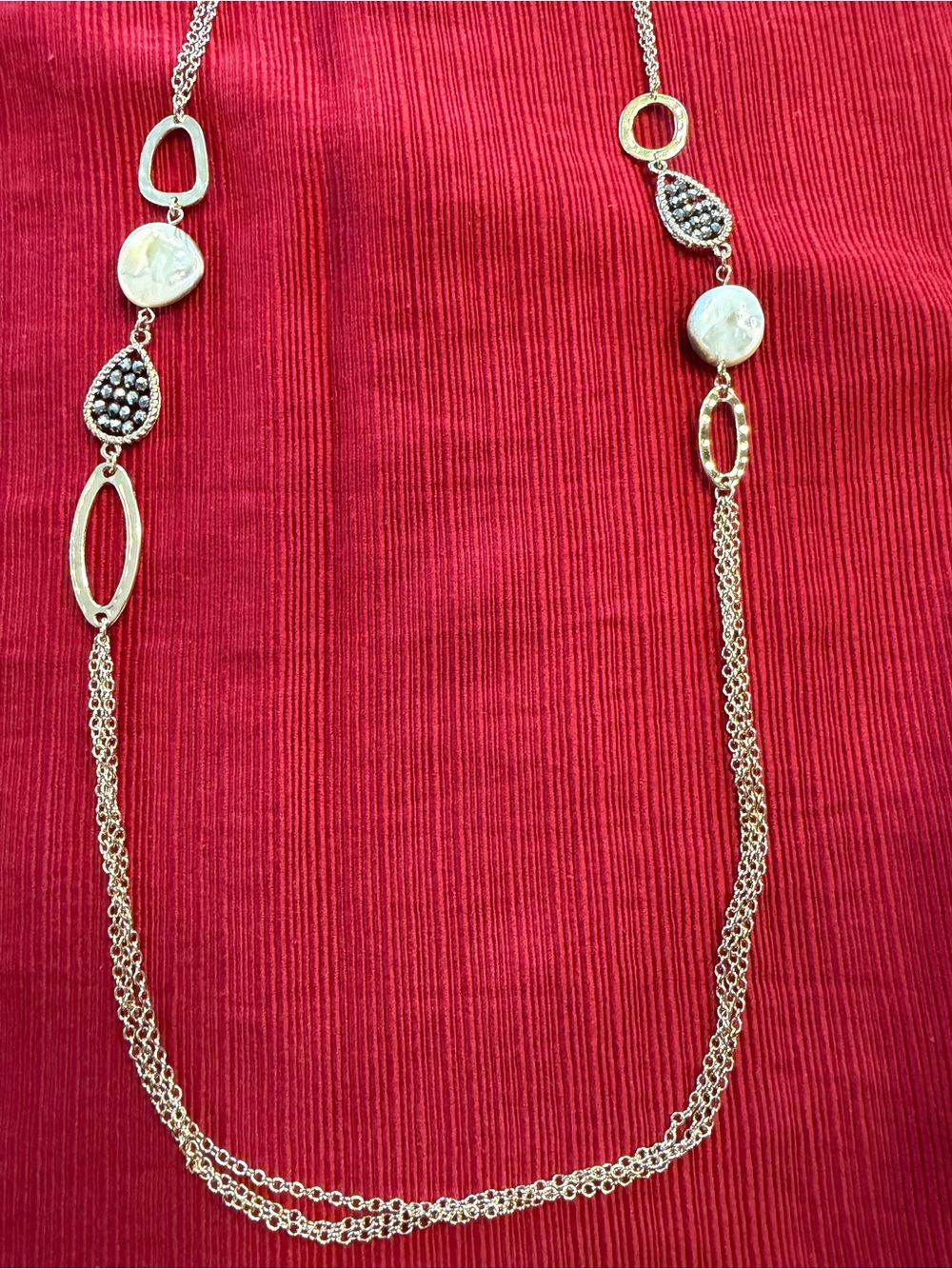 Park Lane Gold Hematite & Pearl Long Layered Necklace Retired